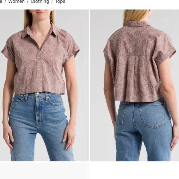 Madewell Cropped Dolman Sleeve Cotton Embroidered Button-Up Shirt Size Large - Picture 2 of 6